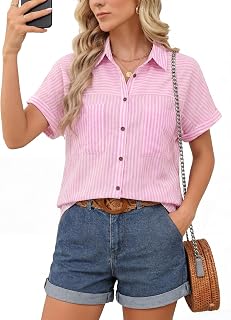 Kistore Womens Button Down Shirts Short Sleeve Summer Gingham with Pockets