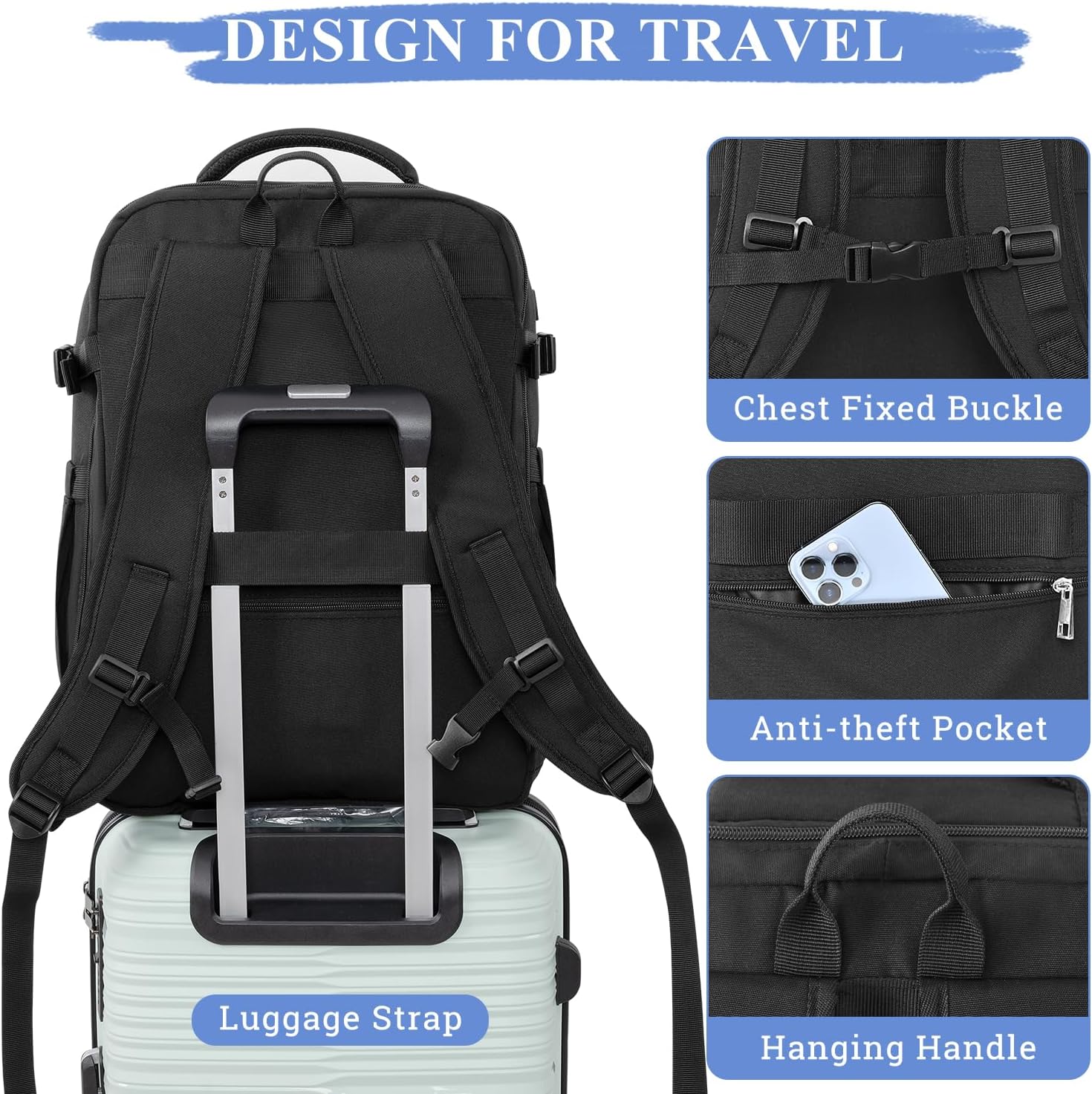 Personal Item Backpack, 40L Large Travel Backpack for Women Men, Waterproof Carry on Backpack for College, Business, Work - Image 6