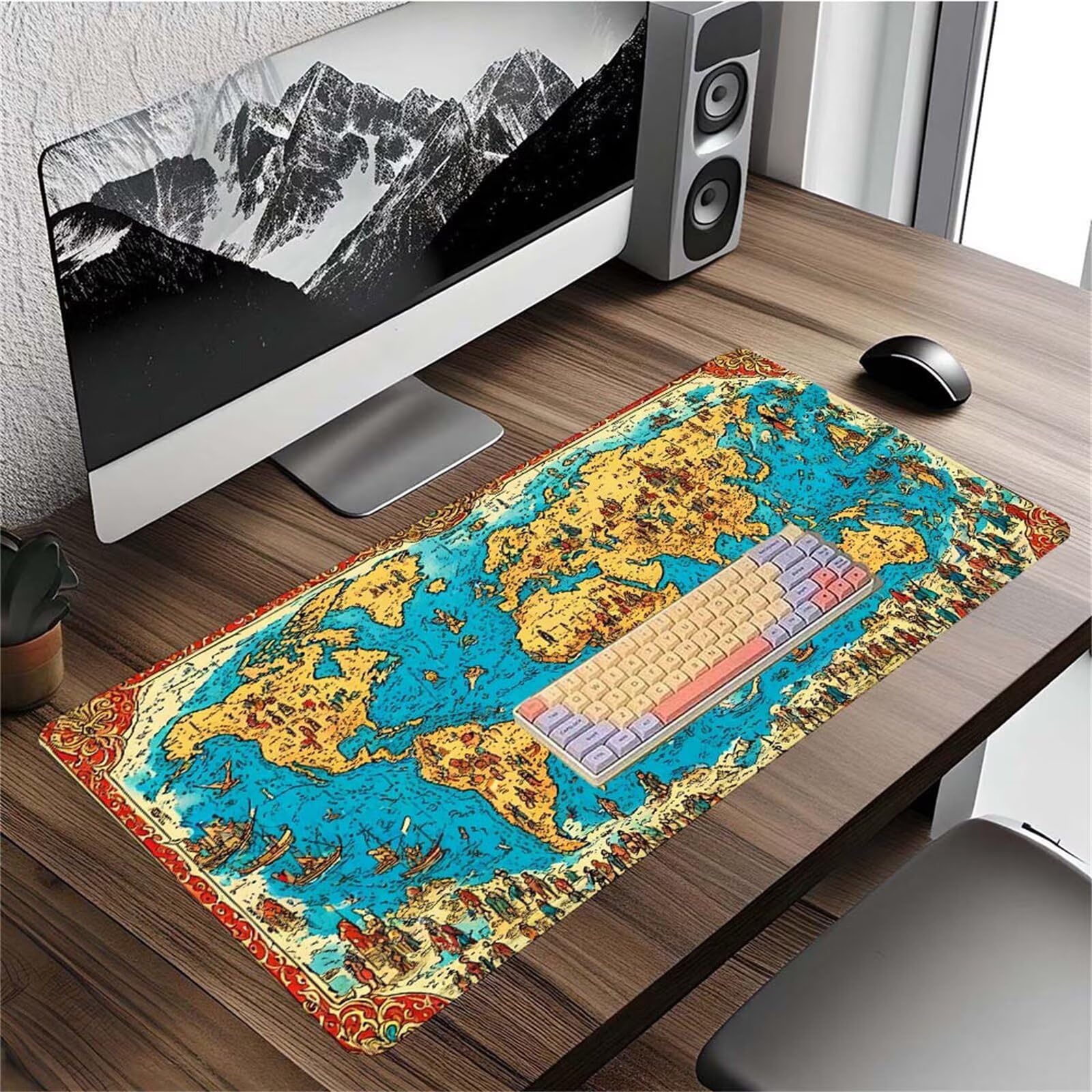 Alfombrilla Ratón Mapa del Mundo Alfombrilla Ratón XXL 1400x600x3mm Mouse Pad Resiste Salpicaduras, Extendida de Gran Tamaño con Bordes Cosidos, Mejora la Precisión y la Velocidad, Duradera y-429