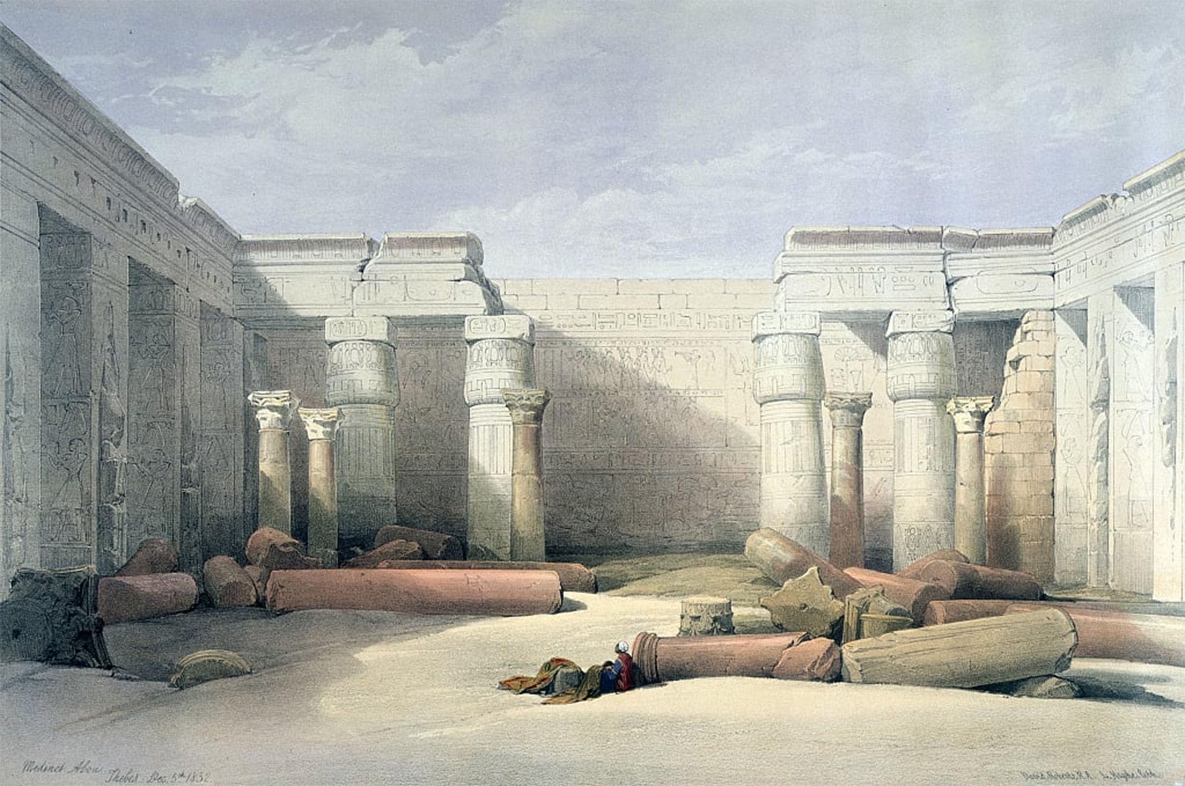 SERENDIPITP Retro Picture Poster Wall Art Pictures Painting Medinet Abou Thebes Th December Egypt by Louis Haghe Wall Art Canvas Print for Wall Decor 60x90cm
