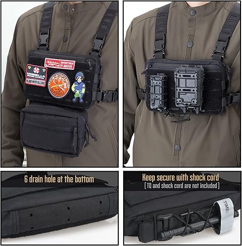 Miniatura 6 de WYNEX Paquete táctico de equipo para hombres, bolsa de pecho para correr con bucle frontal, aparejos de pecho Airsoft Recon para caza al aire libre,
