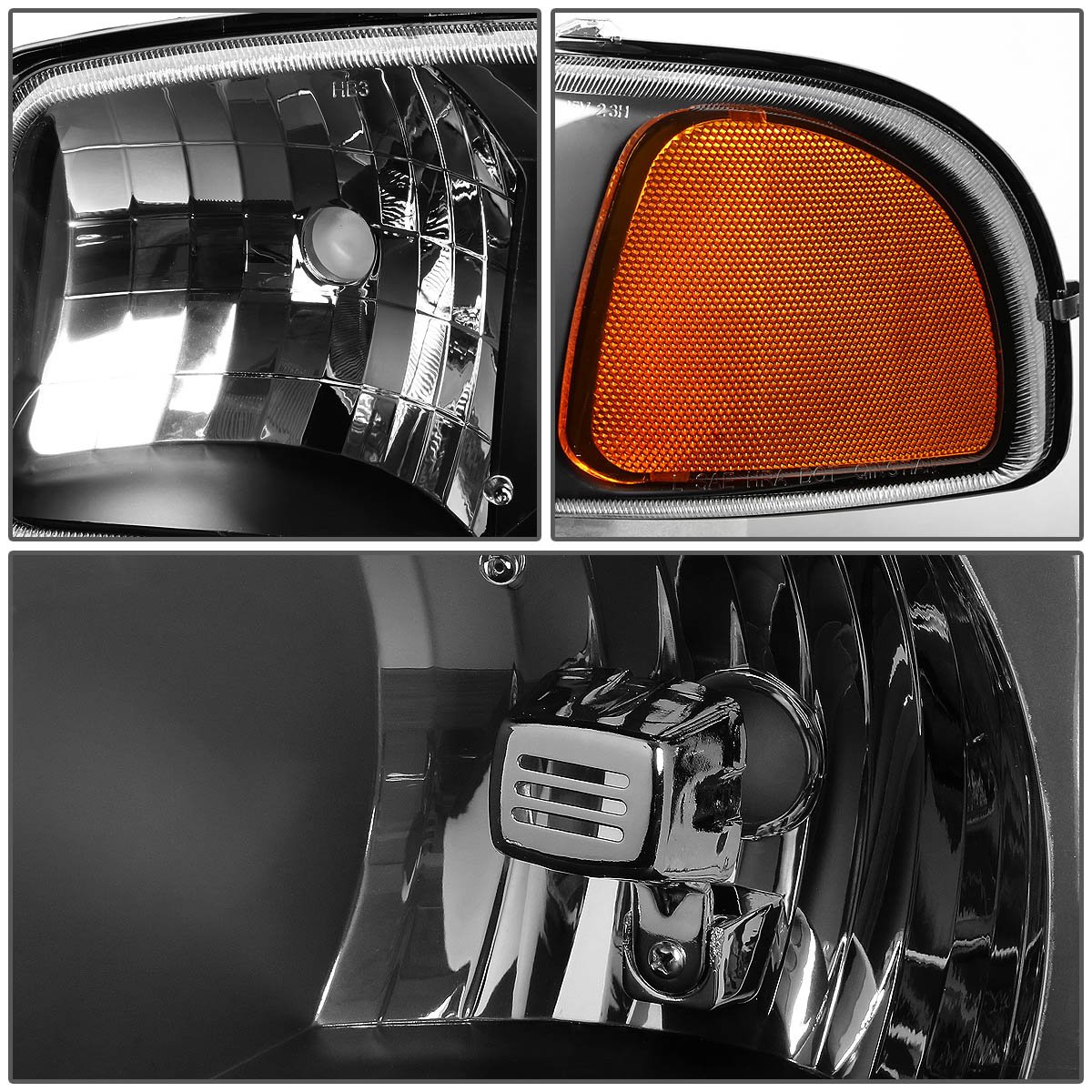 Auto Dynasty Headlights Assembly Compatible with 1999-2007 GMC Sierra Yukon 1500 2500 3500, Driver and Passenger Side Halogen Headlamps Replacement, GM2503188 GM2502188, Black Housing Amber Corner