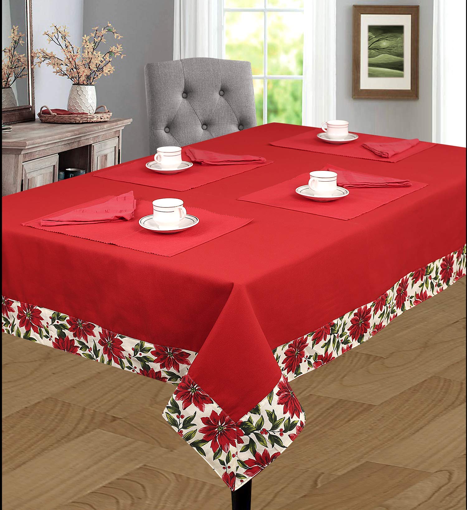 Shades of life Premium Cotton Plain Red Rectangular Dining Table Cover For 6 Seater With Printed Border,Anti Skid&Washable Linen Cloth For Center Table (60X90 Inches,6 Seater),Home & Restaurant (Red) (B08K39CKHV) Amazon Price History, Amazon Price Tracker