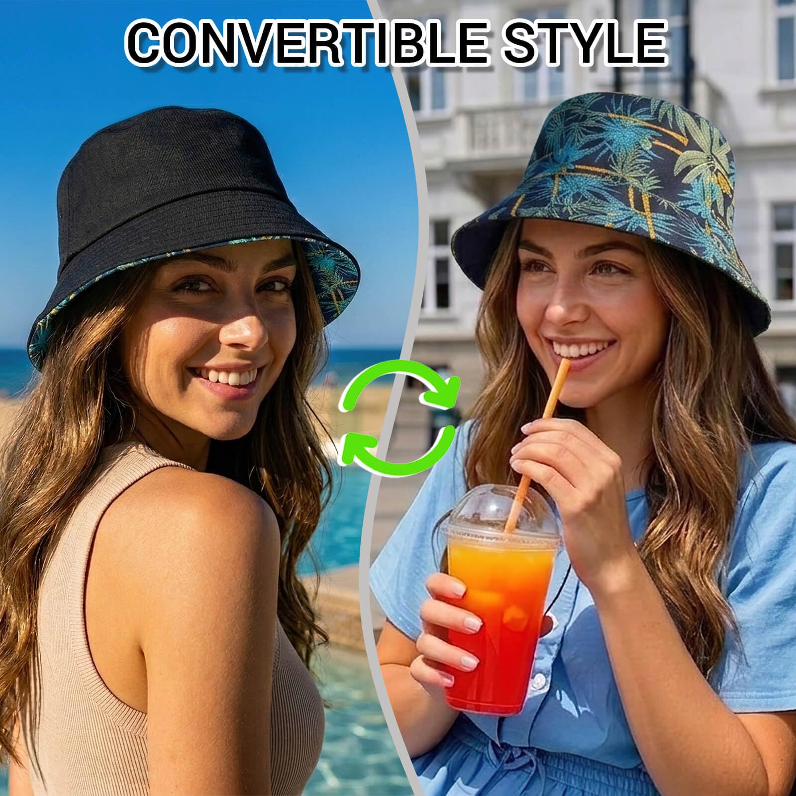 DRESHOW Sombrero de Pescado Sombrero del Cubo Pescador Patrón Sun Plegable Sombrero Playa Sombrero para Mujeres Hombres