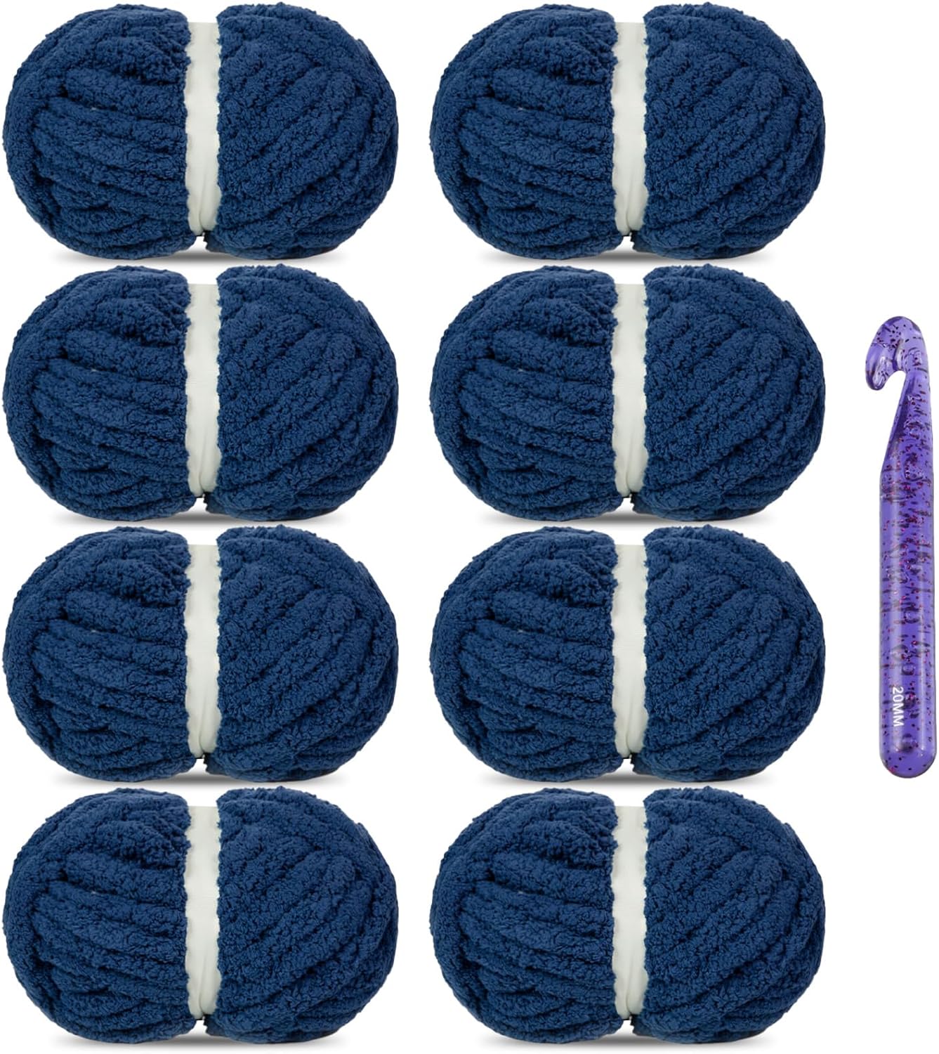 SIMEIQI 8 Pack Chunky Chenille Yarn for Crocheting,Super Bulky Large Soft Thick Fluffy Plush Fuzzy Yarn for Hand Knitting Blanket (Navy Blue)