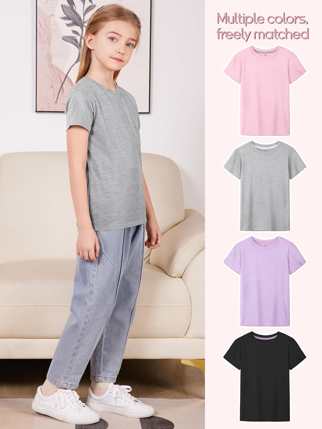 4 Pack Girls Shirts Cotton Short Sleeve Shirts for Girls Kids T-Shirts Tees Summer Tops - Image 4