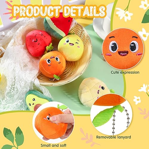 Miniatura 3 de Aoriher 6 piezas de juguetes de peluche de frutas de colores suaves de frutas, mini muñeca de aguacate, fresa, naranja, piña, relleno para niños,