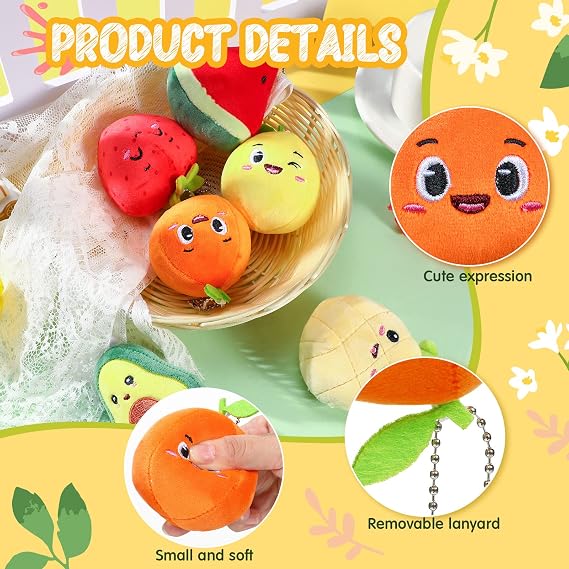 Aoriher 6 Pcs Mini Fruit Plush Toys Bulk, Cute Stuffed Fruit Plushies