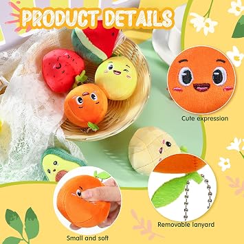Aoriher 6 Pcs Mini Fruit Plush Toys Bulk, Cute Stuffed Fruit Plushies