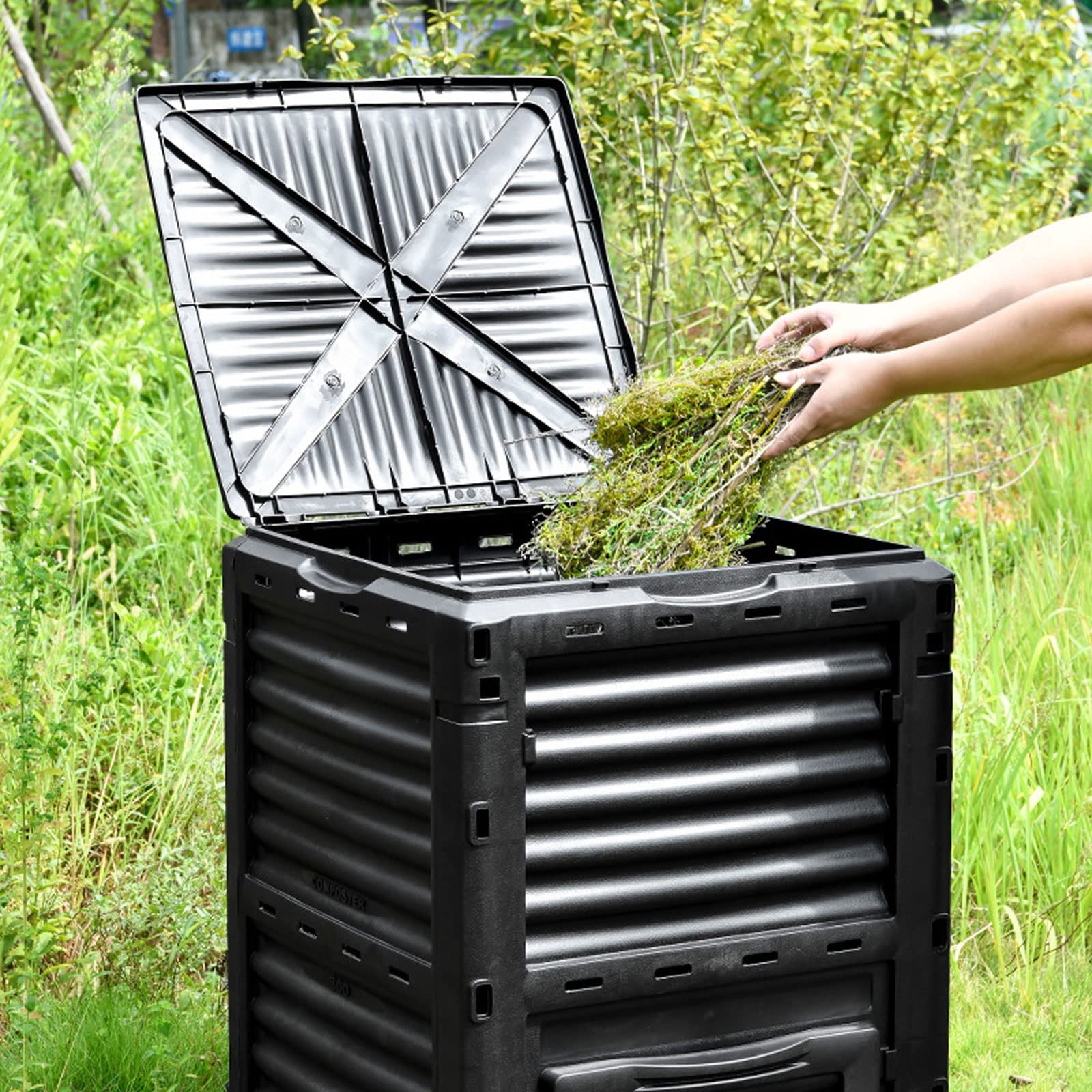 Compostador Jardín Contenedor de compostaje for exteriores de 119 galones (450L) de gran capacidad, material de PP for compostador de jardín, caja de compostaje con muchas ventilaciones, crea suelo fé