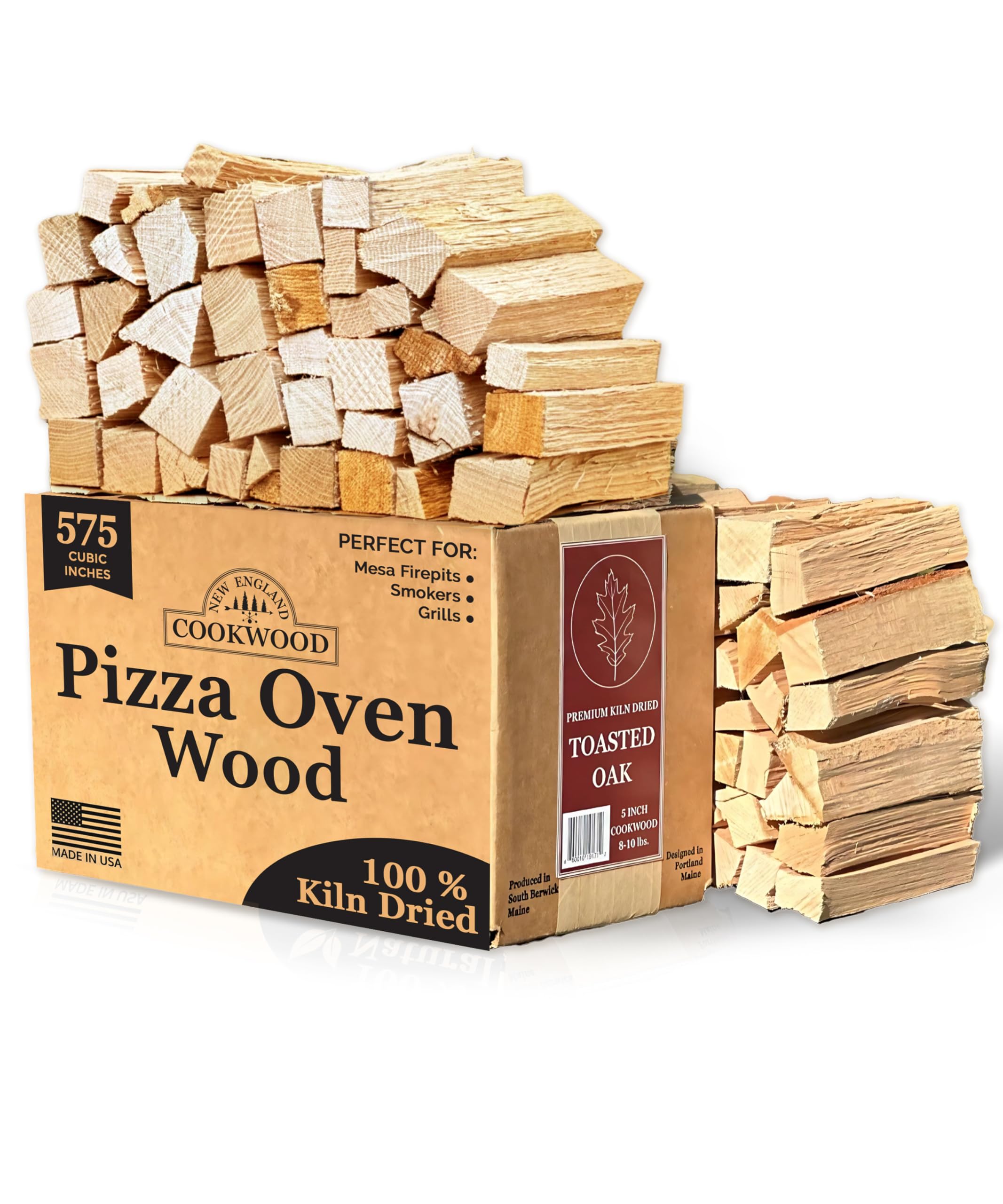 Toasted Oak 5 Inch Universal Cooking Firewood - 8 lbs. ~575cuin Premium Kiln Dried Cooking Wood for Grills, Smokers and Ooni, Solo, Bertello Pizza Ovens (Red and White Oak Hardwood)