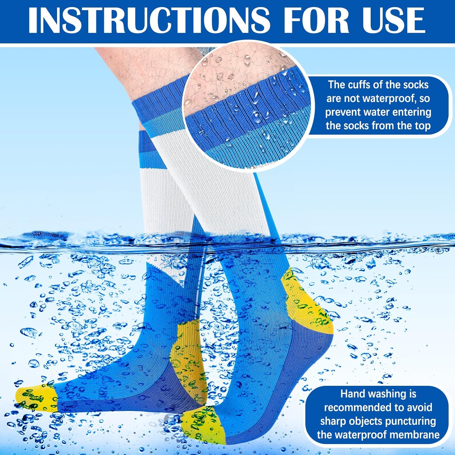 Cozypower 3 Pairs Waterproof Socks Unisex Knee High Fishing Socks Breathable Knit Long Calf Hiking Sock for Men Women Kayaking Beach rainy Wet Conditions