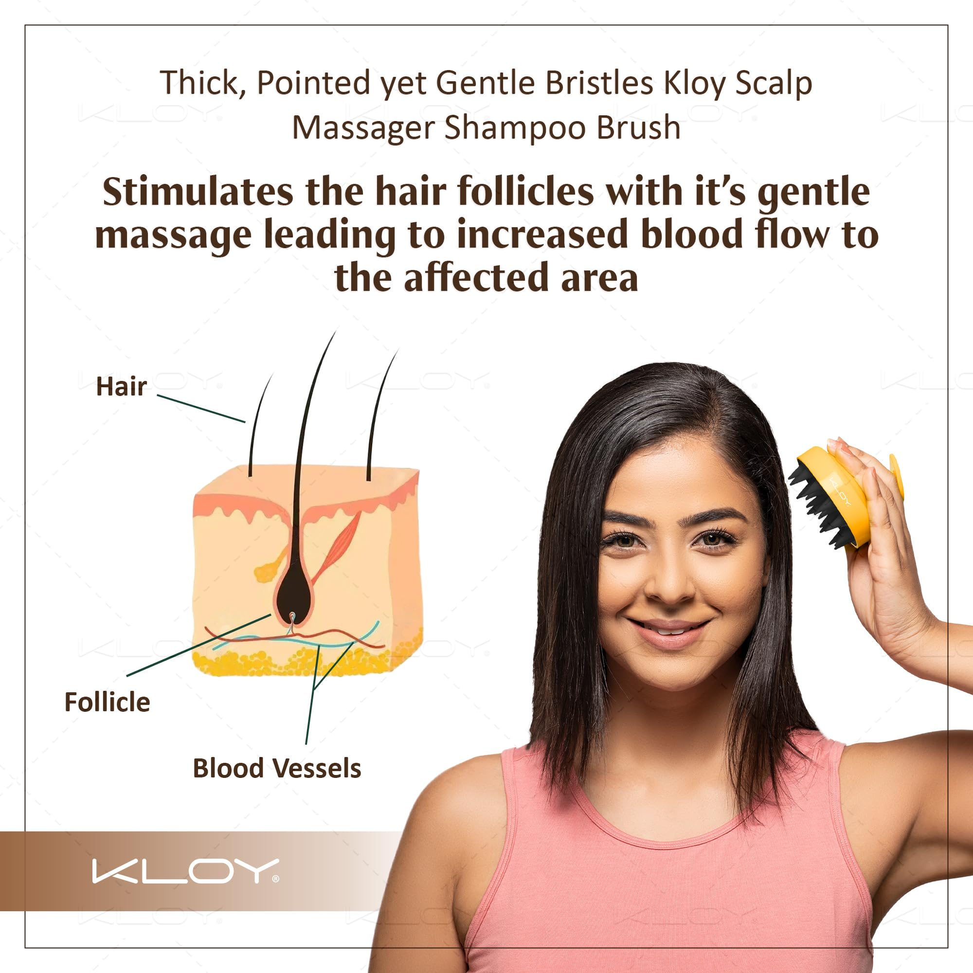KLOY Round Hair Scalp Manual Massager Shampoo Hair Brush, Super Soft Bristles for Exfoliating, Anti-Dandruff (Gold) - Image 5 thumbnail