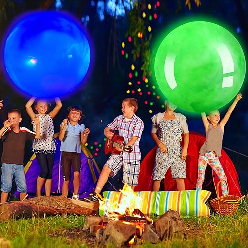 Miniatura 6 de 4 bolas de playa LED iluminadas de 27 pulgadas, bolas inflables grandes de marmoleado, bolas de playa gigantes LED que brillan en la oscuridad,