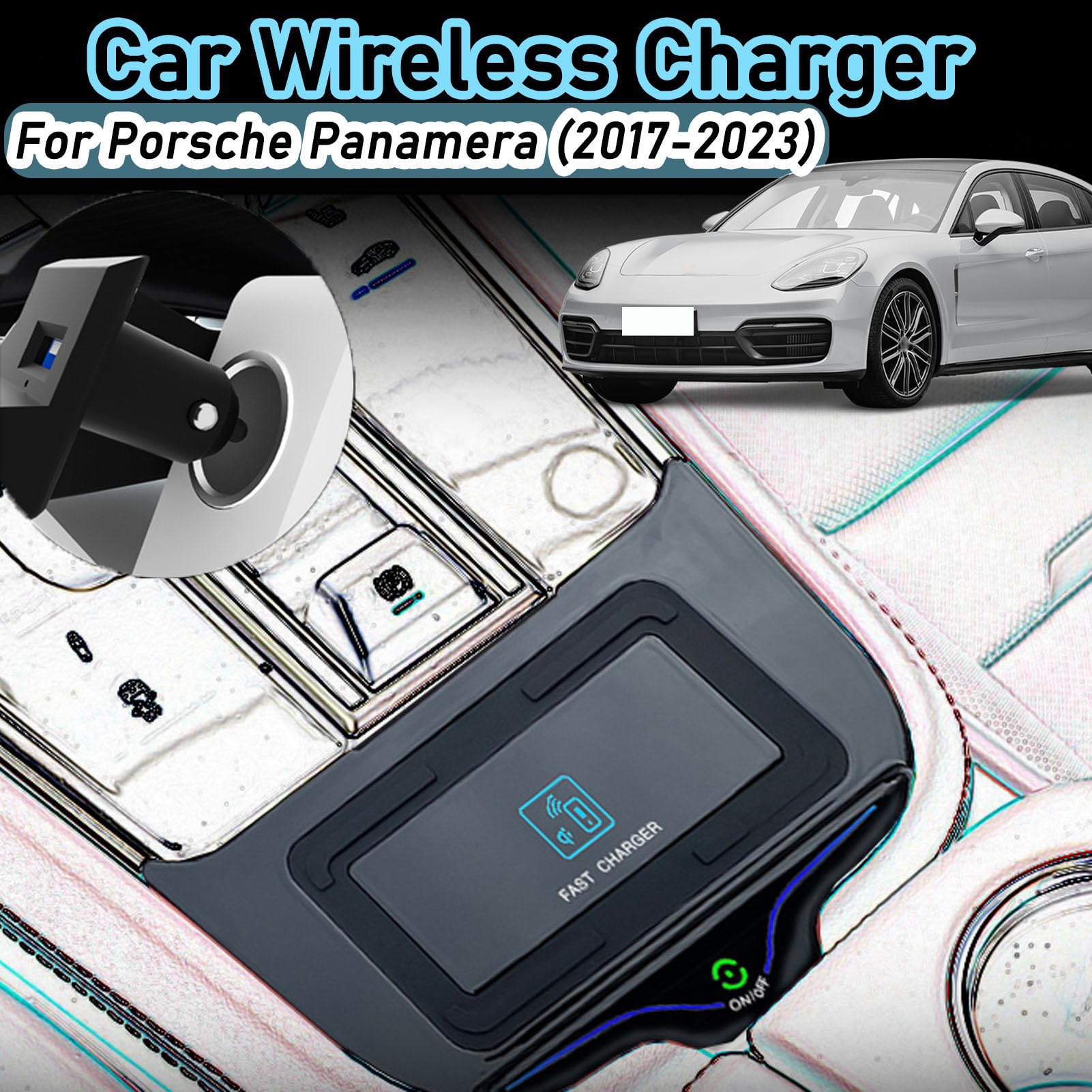 Caricabatterie Wireless per Auto per Panamera Tutti i Modelli Accessorio con 15w Wireless e USB Qc3.0 Ricarica Rapida Regalo per la Famiglia