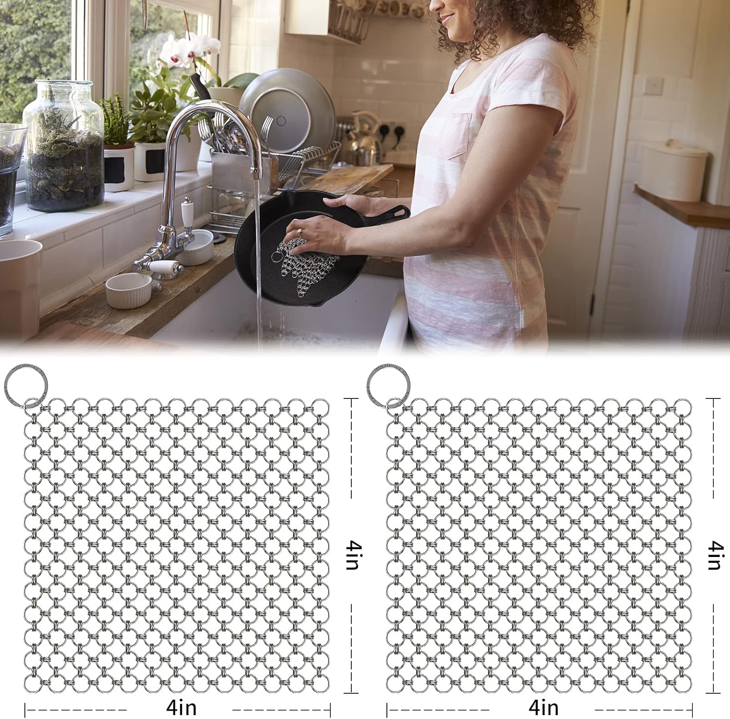 2Pack 4" Chain Mail Cast Iron Cleaner Scrubber, 316 Chainmail Scrubber Cast Iron Skillet Cleaning Brush, Chainmail Scrubbing Metal Scrub Tool to Clean Dutch Oven Carbon Steel Wok Grill Pan Pot thumbnail