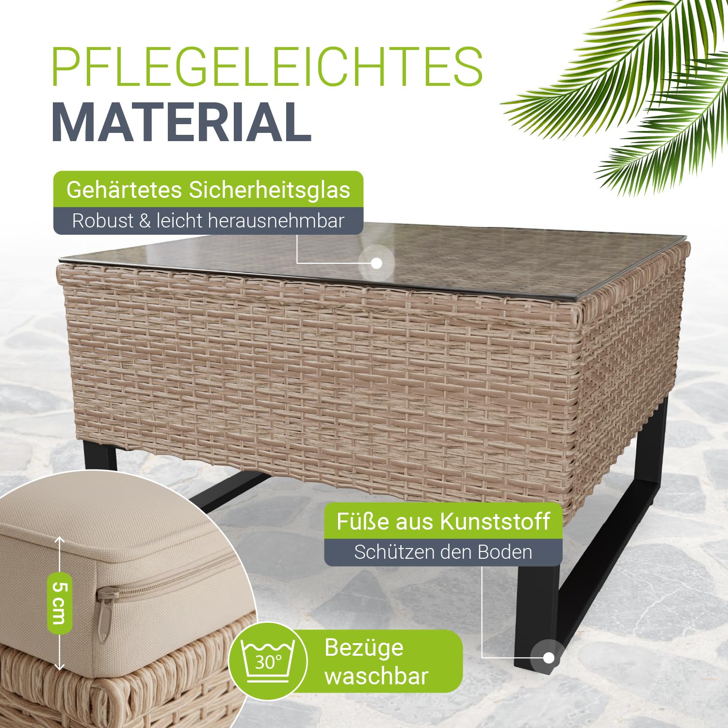 Juskys® Outdoor Polyrattan Lounge Santorini inkl. Abdeckung - Gartenlounge mit Beistelltisch & Auflagenbox - Gartenmöbel Set Rattan Sitzecke wetterfest - Creme