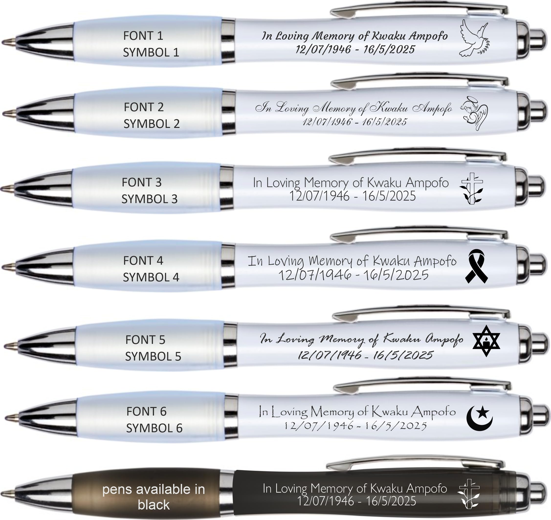 Hands Off Bereavement Pens, Personalised with you details In loving memory funeral