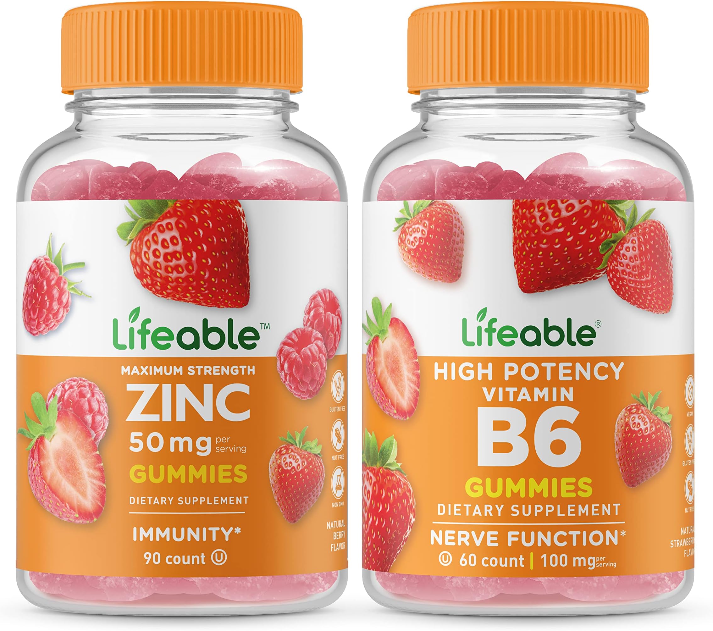 Lifeable Zinc 50mg + Vitamin B6, Gummies Bundle Great Tasting, Vitamin Supplement