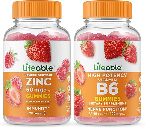 Lifeable Paquete de gomitas de zinc de 50 mg + vitamina B6, gran sabor, suplemento vitamínico, sin gluten, sin OMG, gomita masticable