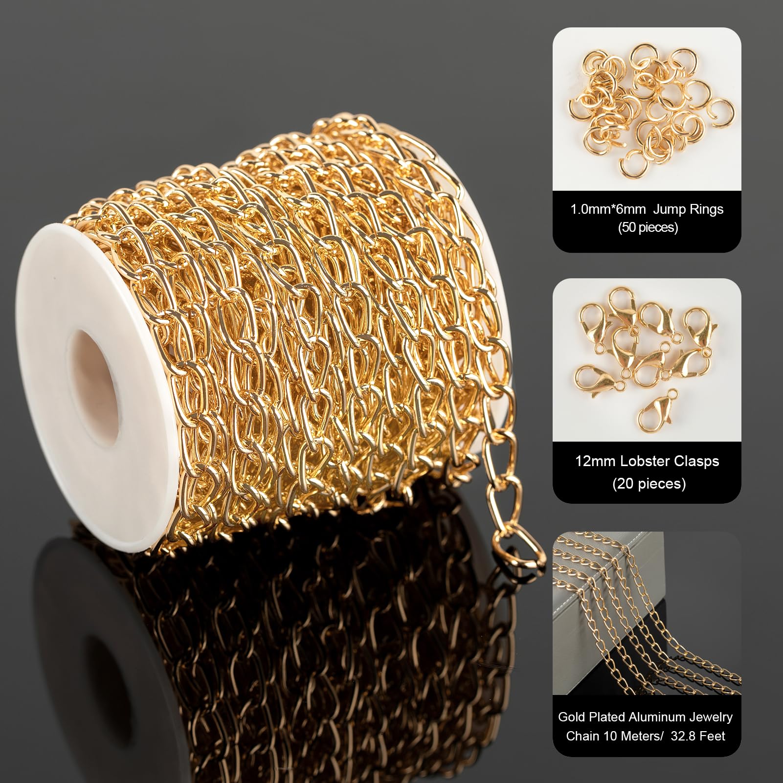 YOUBEIYEE 32.8 Feet Gold Plated Aluminum Jewelry Chains Bulk Twist Curb Link Necklace Handmade DIY Chain for Jewelry Making