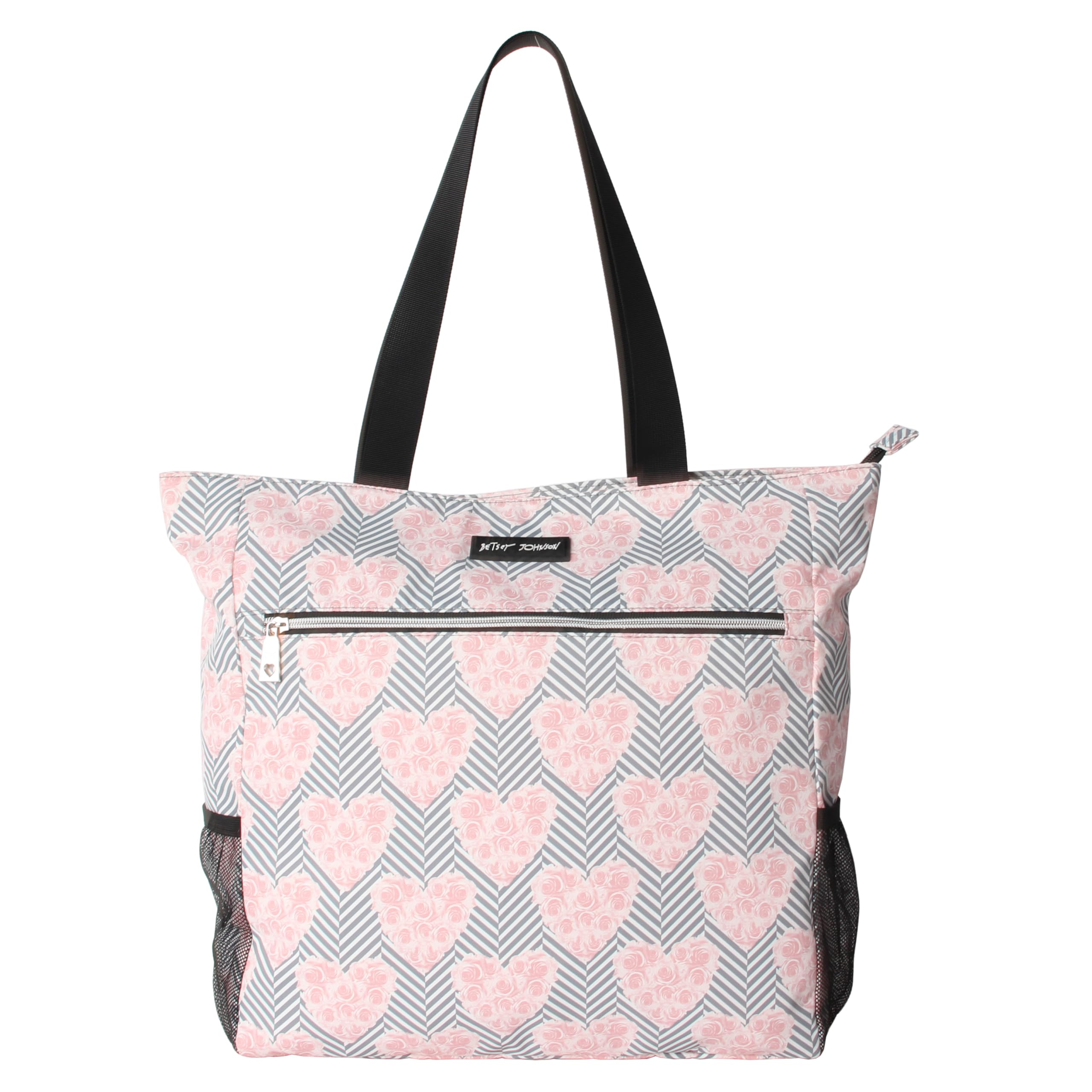 Betsey Johnson 15.6 Inch Zipper Beach Tote Bag Lightweight Large Durable Polyester with Mesh Side Pockets for Gym Work