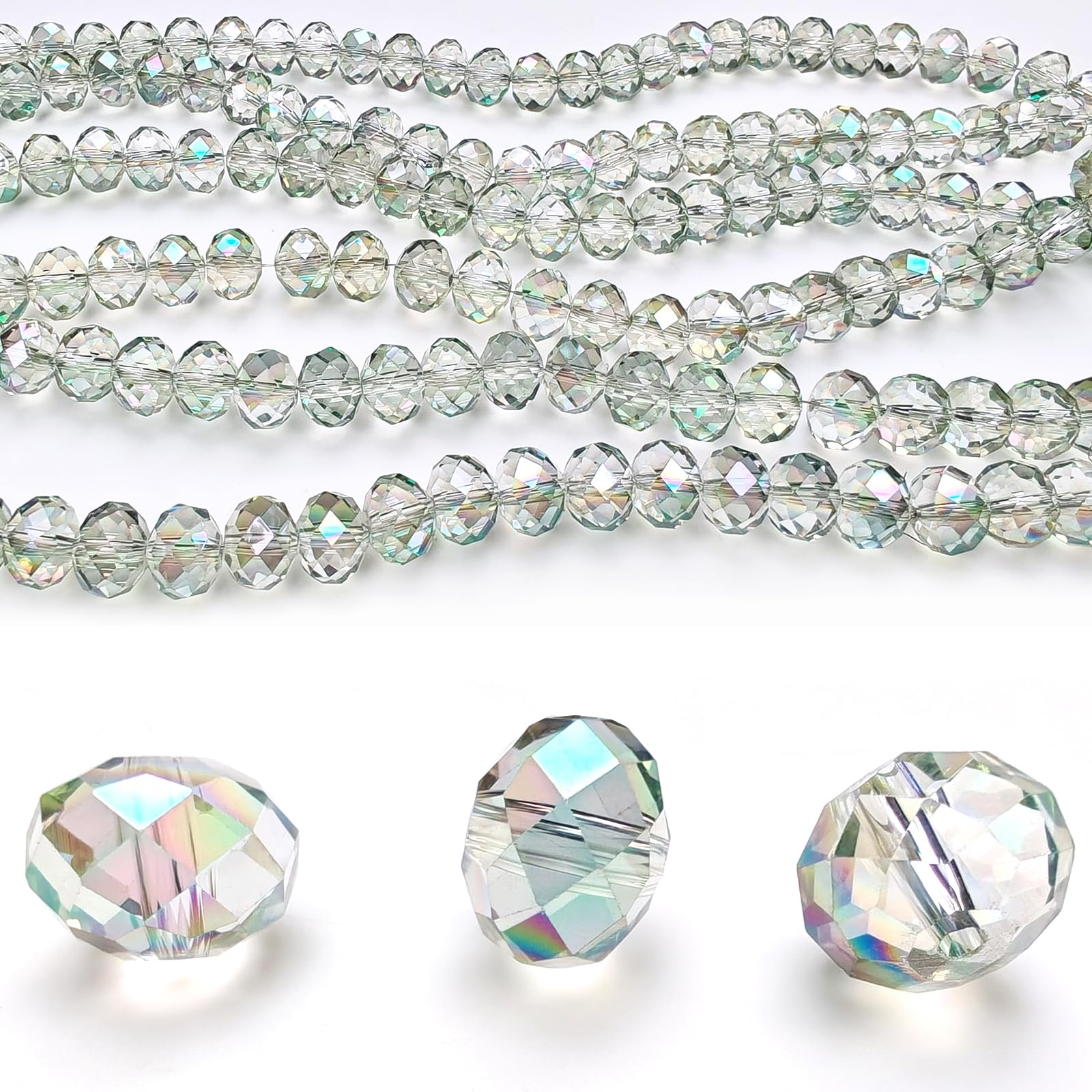 4mm Rondelle Glass Beads for Jewelry Making, Faceted Briolette Crytal Spacer Beads for Bracelet Necklace Earring, Spring Green 1200pcs