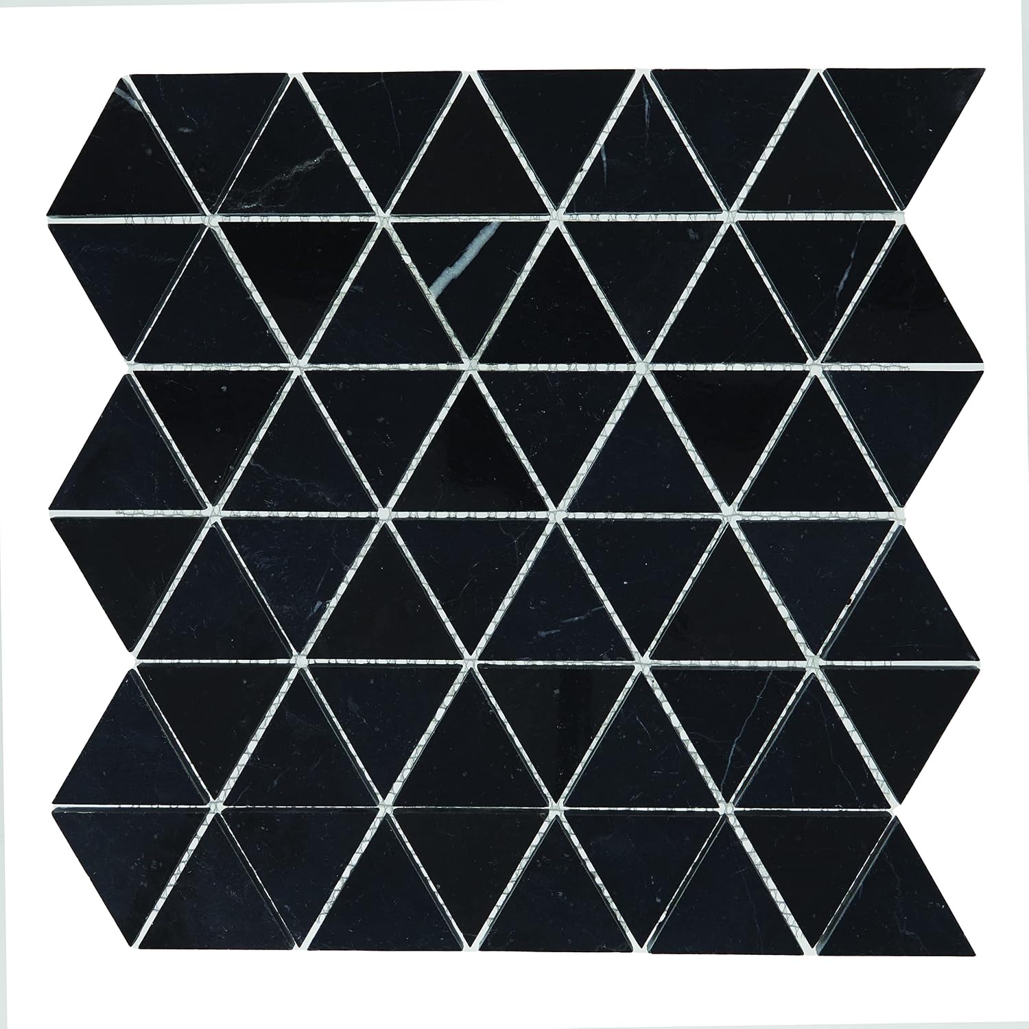 Daltile Pietra Divina 2" Marble Natural Stone Triangle Mosaic in Polished & Honed Nero Marquina (10 PC per Carton) (9.60 SQFT per Carton)