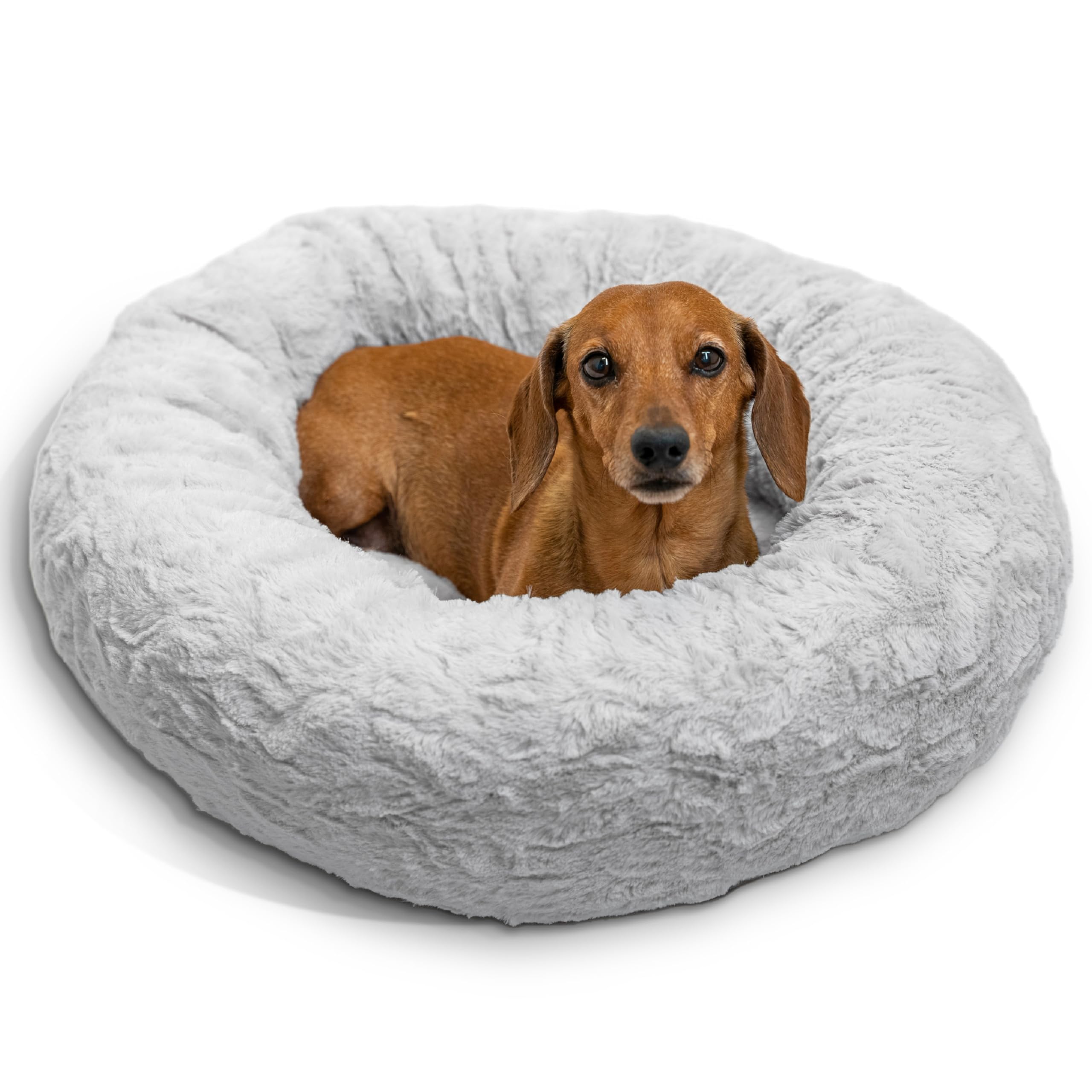 Best Friends by Sheri The Original Calming Donut Cat and Dog Bed in Lux Fur Gray, Small 23x23 â image 1