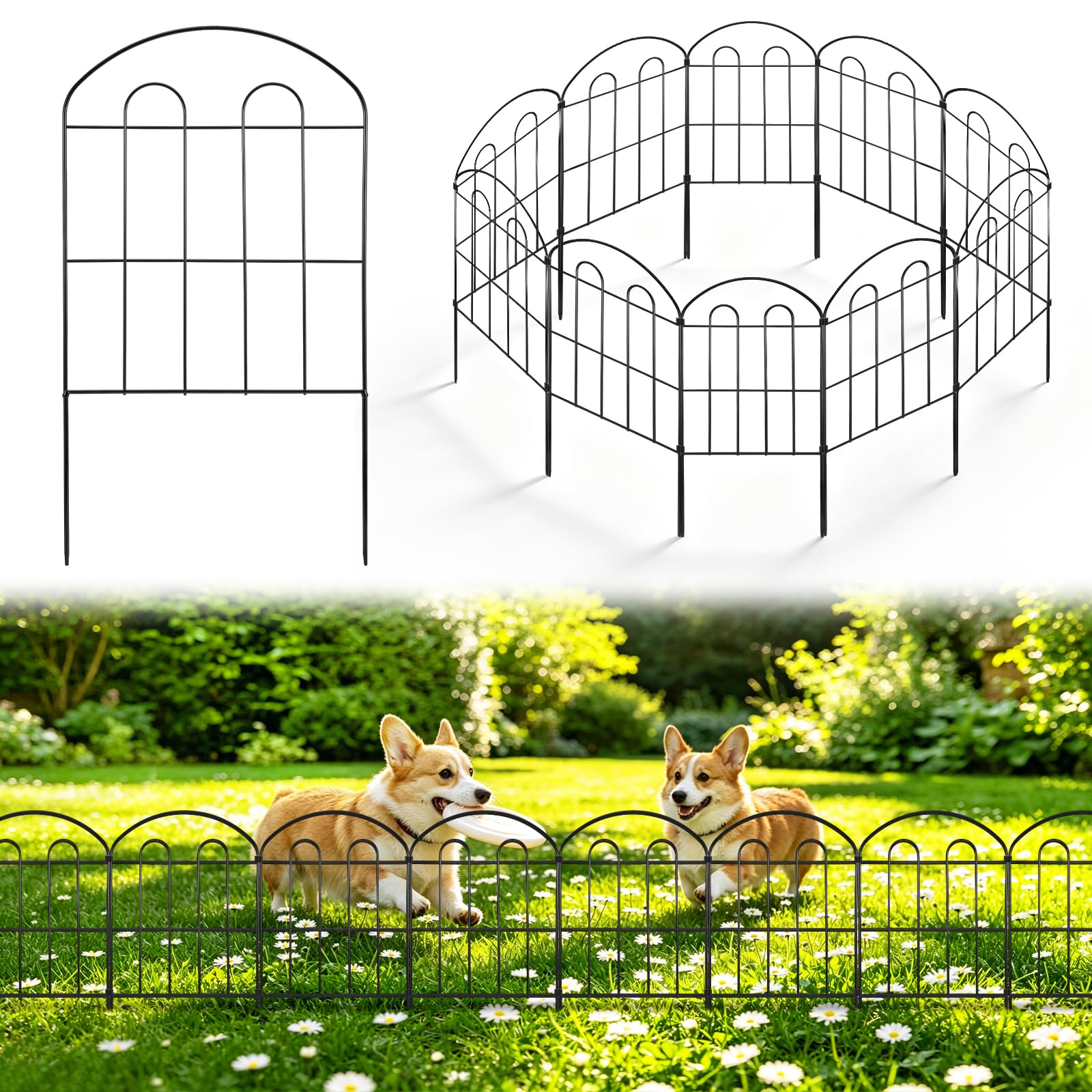 10 Panel Decorative Garden Fence, 61cm H x 3.3m L No Dig Metal Fence Panels — image 1