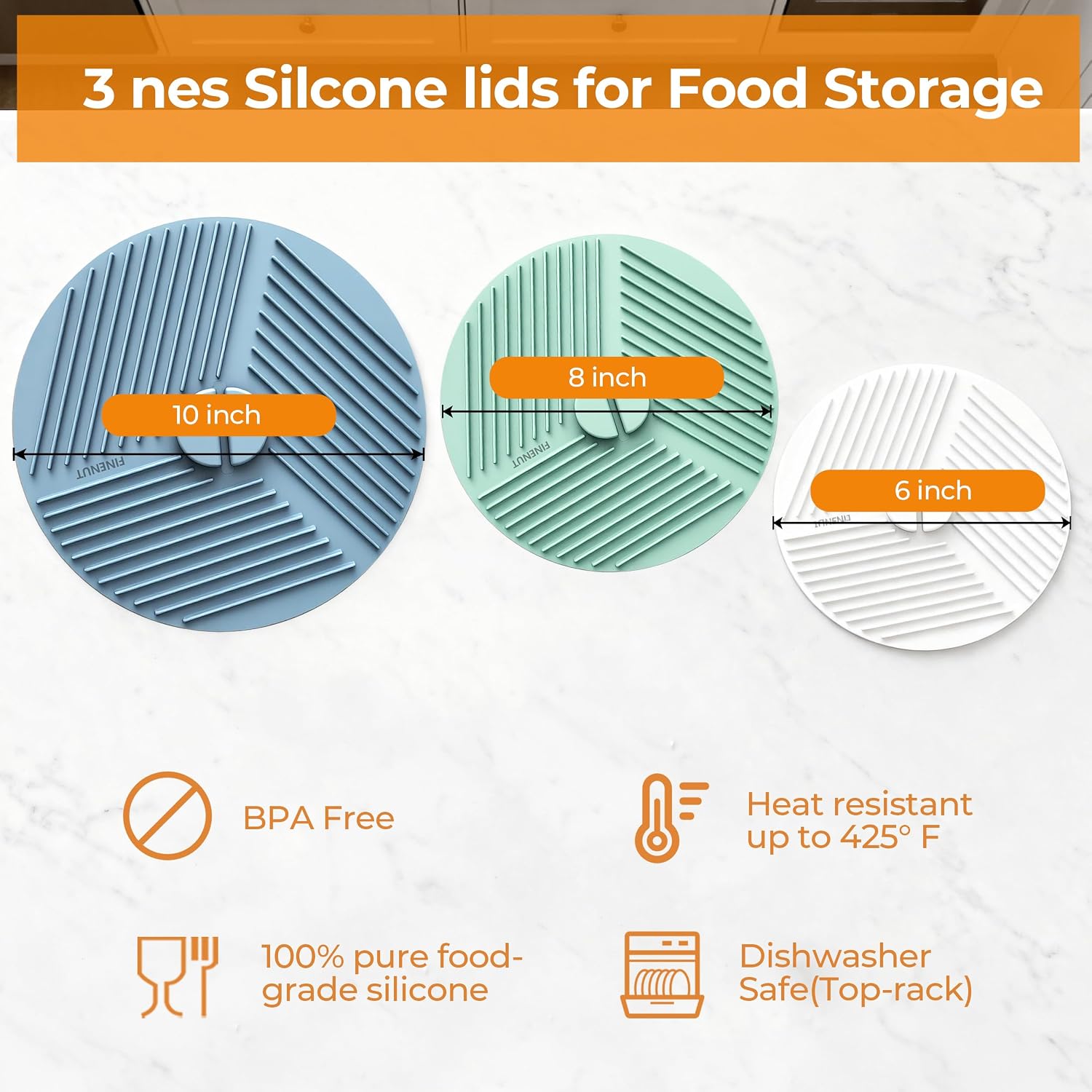 Silicone Lids for Bowls 3 Pack 6/8/10 Inch, Microwave Splatter Cover Food Storage Universal Multi-Use Pot Holders Trivet Mats, Heat Resistant Dishwasher Safe for Pans Plates Cups