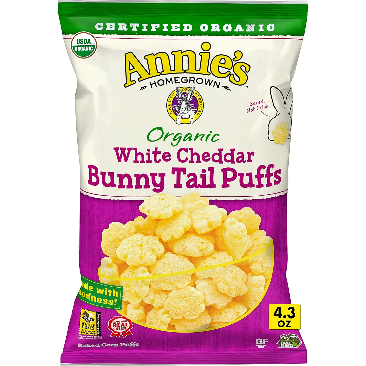 Annie's Homegrown Organic Bunny Tail Puffs, White Cheddar