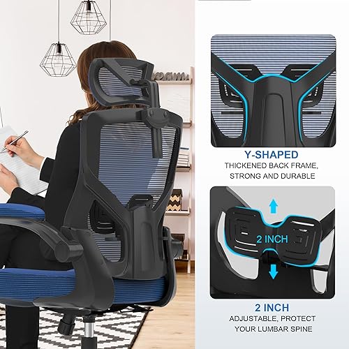 Miniatura 5 de Silla de oficina en casa, silla de escritorio ergonómica y cómoda, silla de computadora con respaldo alto, reposacabezas ajustable con brazos