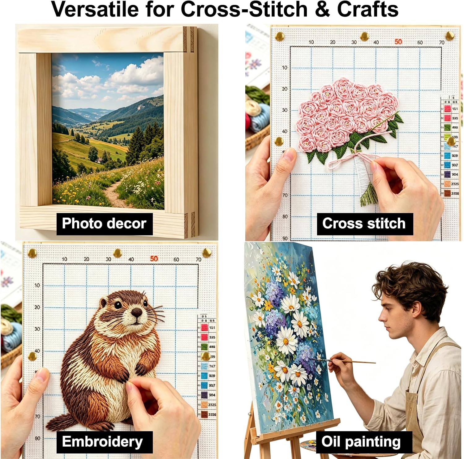24 Pcs Stretcher Bars for Needlepoint, 12 Sets (6 /8 /10 /12 /14 /16 inch) Wooden Canvas Frame Bars Kits for Needlework, with 60 Thumbtacks & Tack Remover, Women's Birthday Gifts for Wife/Mom/Grandma