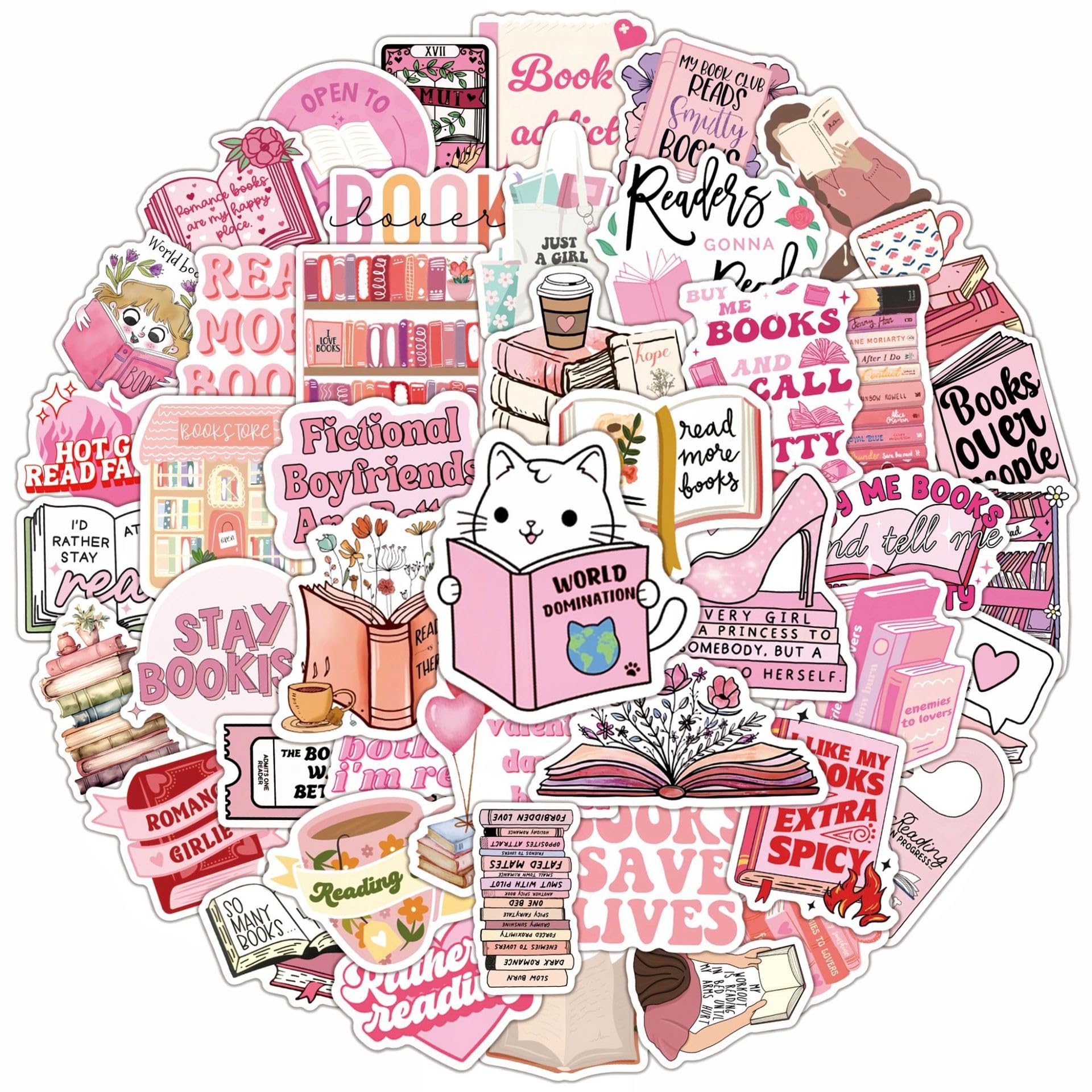Hntr Girls Pink Bookish Hntr® Pink Book Stickers For Kindle | 50 Reading Stickers For | Cute Pink Sticker Pack