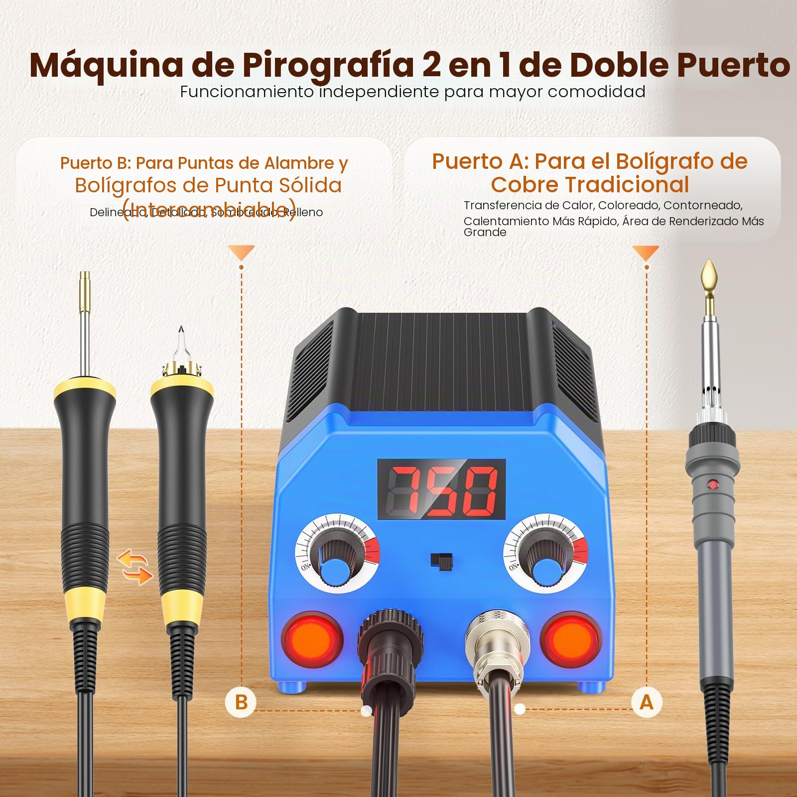 Kit de Quemado de Madera Actualizado con 3 Lápices, 30 Puntas de Alambre y 7 Puntas Sólidas, Herramienta de Pirograbado con Pantalla Digital de Temperatura para Obras de Arte de Pirograbado