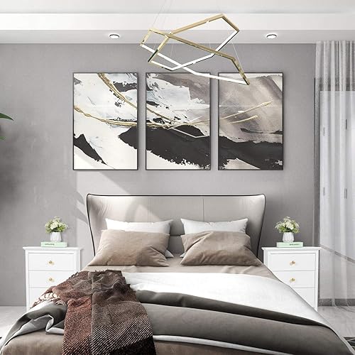 Miniatura 2 de YIGOBUY Mesita de noche blanca para dormitorio con 3 cajones, mesa auxiliar para dormitorio, sala de estar, armario de madera de almacenamiento,