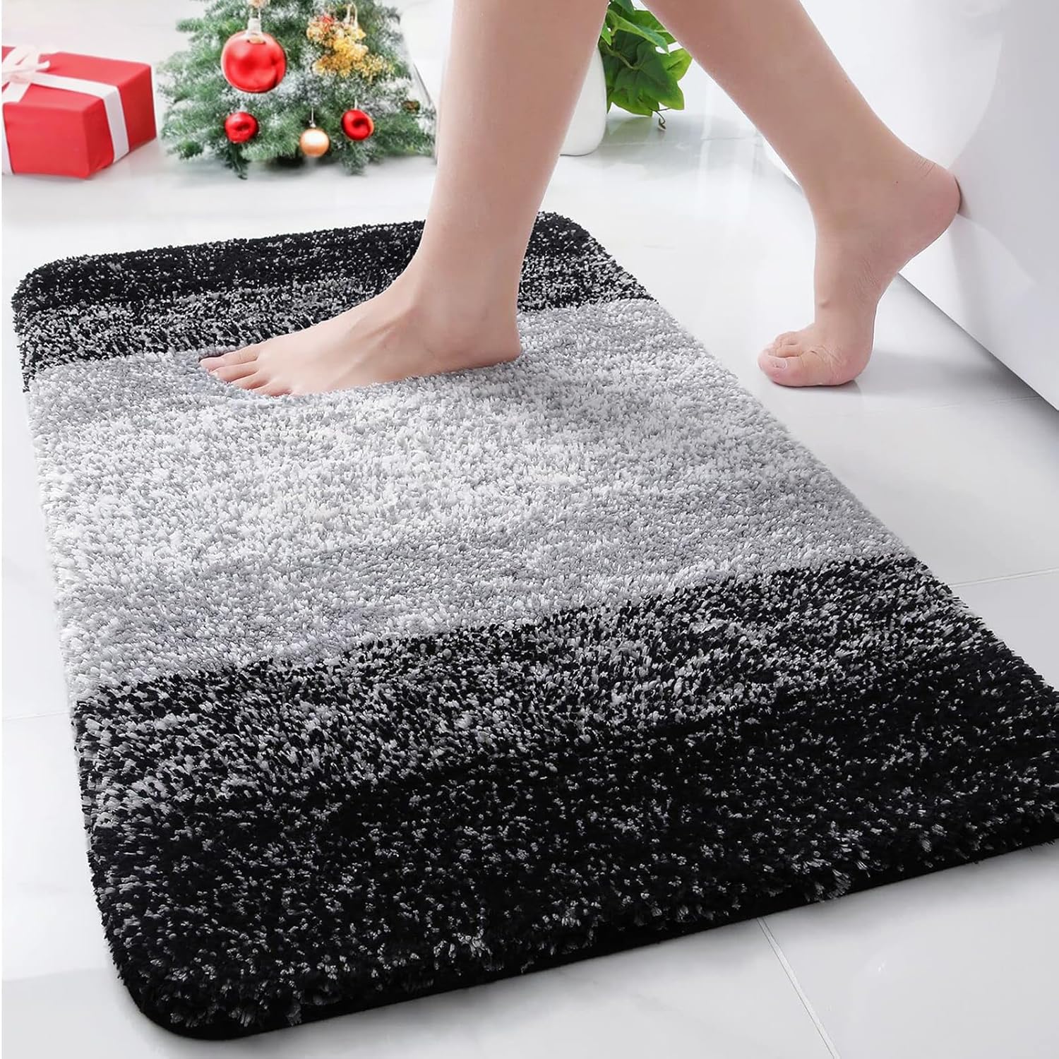 arotive microfiber bathroom rugs, shaggy soft and absorbent bath rug, non-slip, thick plush machine washable dry bath mats for bathroom, tub and shower, 34x21, black, rectangular black rectangular 34" x 21"