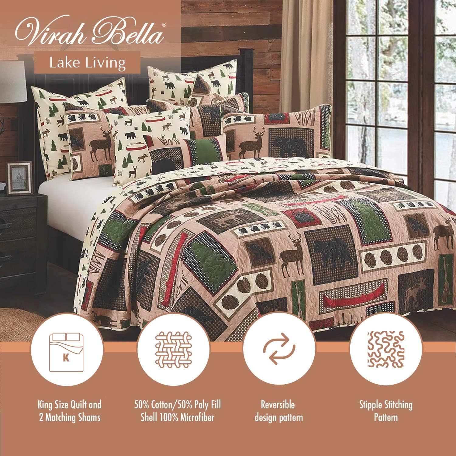 Amаzоn Crаzу 🔥 Dеаlѕ Virah Bella 3 Piece King Cabin Quilt Bedding Set - Lake Living - Rustic Country Reversible Patchwork Comforter Set with Decorative Pillow Shams Exсluѕіvе Virah Bella 3 Piece King Cabin Quilt Bedding Set - Lake Living - Rustic Country Reversible Patchwork Comforter Set with Decorative Pillow Shams