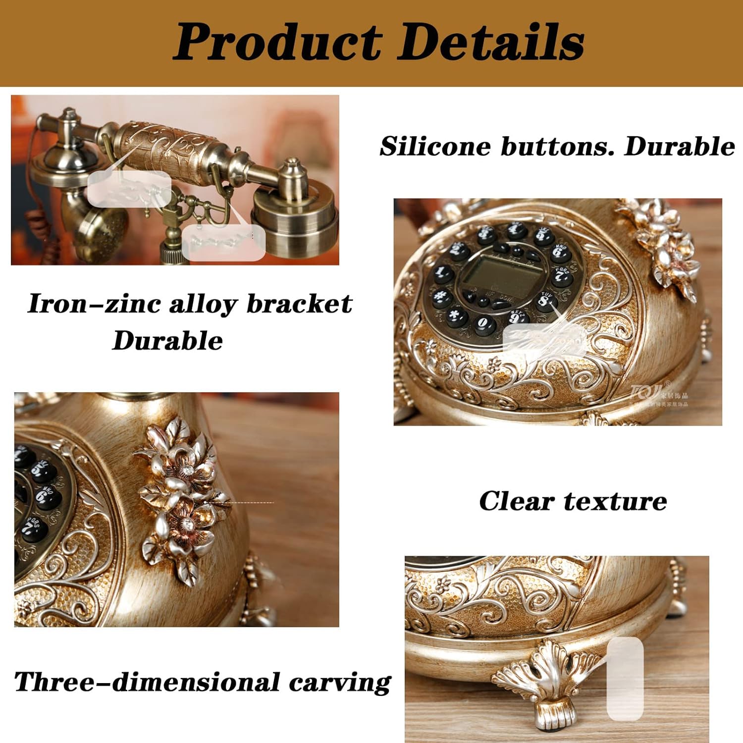 Decorative Telephones Retro Old Fashioned Touch Dial Telephone, Vintage Mechanical Ringer Phone Landline Desk Phone for Home, Office, Bar, Hotel