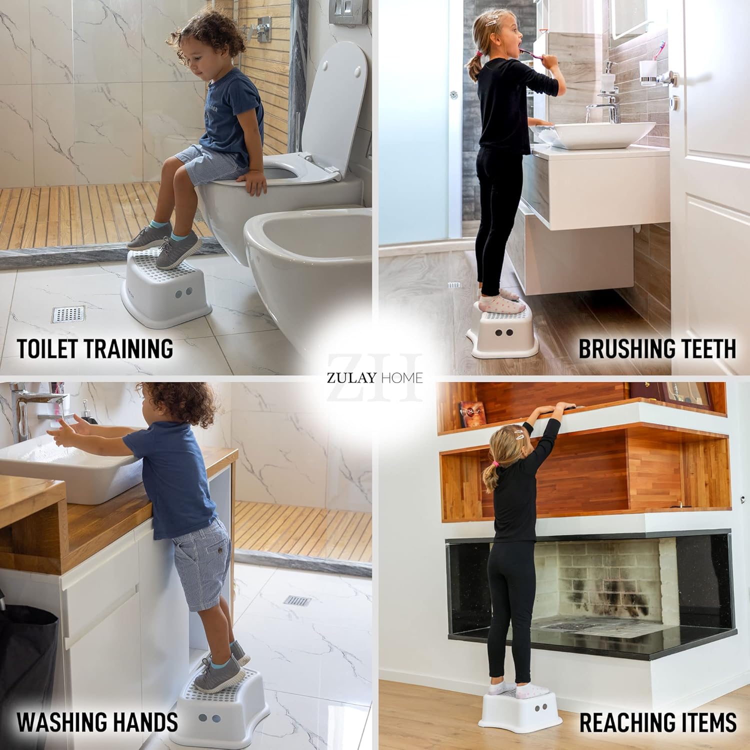 Zulay Home Step Stools for Kids - Toddler Step Stool for Bathroom Sink with Anti-Slip Surface & Base - Kids Step Stool for Toddlers Potty Training, Kitchen, Living Room, Bedroom, Toy Room (Gray) : Baby
