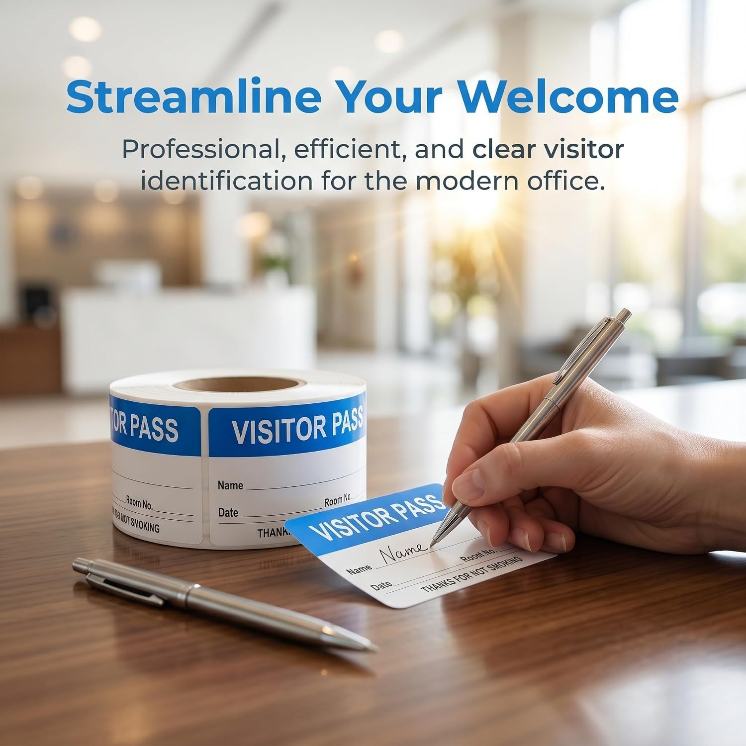 300pcs Visitor Identification Labels Stickers Roll, Blue Paper Material with Matte Surface, Easy to Use for Identification in High-Traffic Areas and Schools