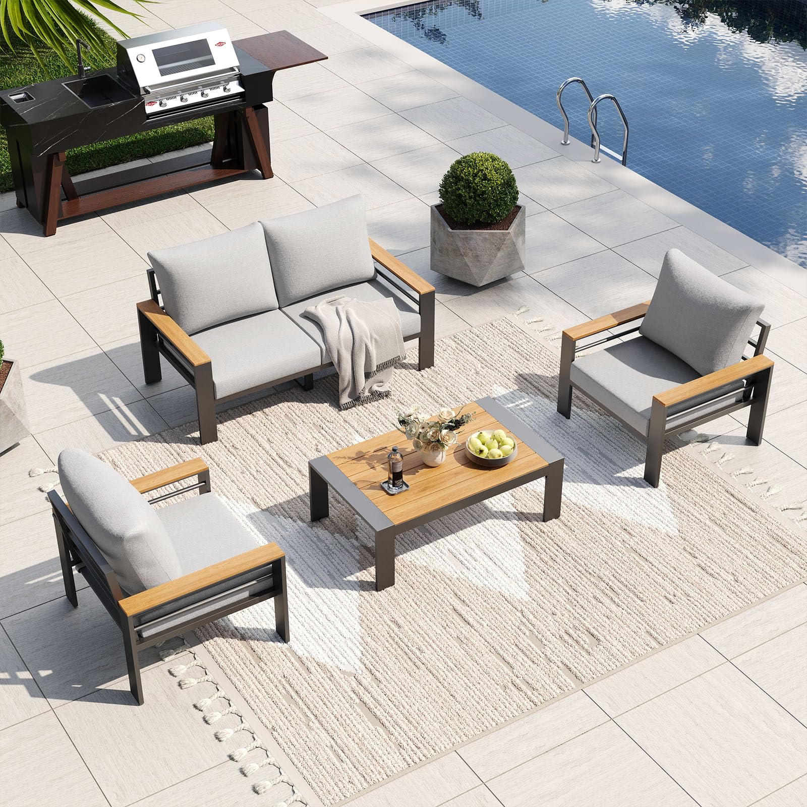 Aoxun Patio Furniture Set, Aluminum Outdoor Furniture with Oversized Seats