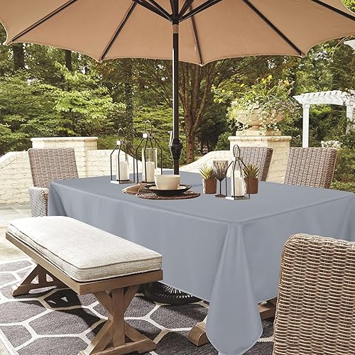 Miniatura 9 de LUSHVIDA Mantel redondo para exteriores con agujero para sombrilla y cremallera, 60 pulgadas, color azul, lavable, impermeable, a prueba de