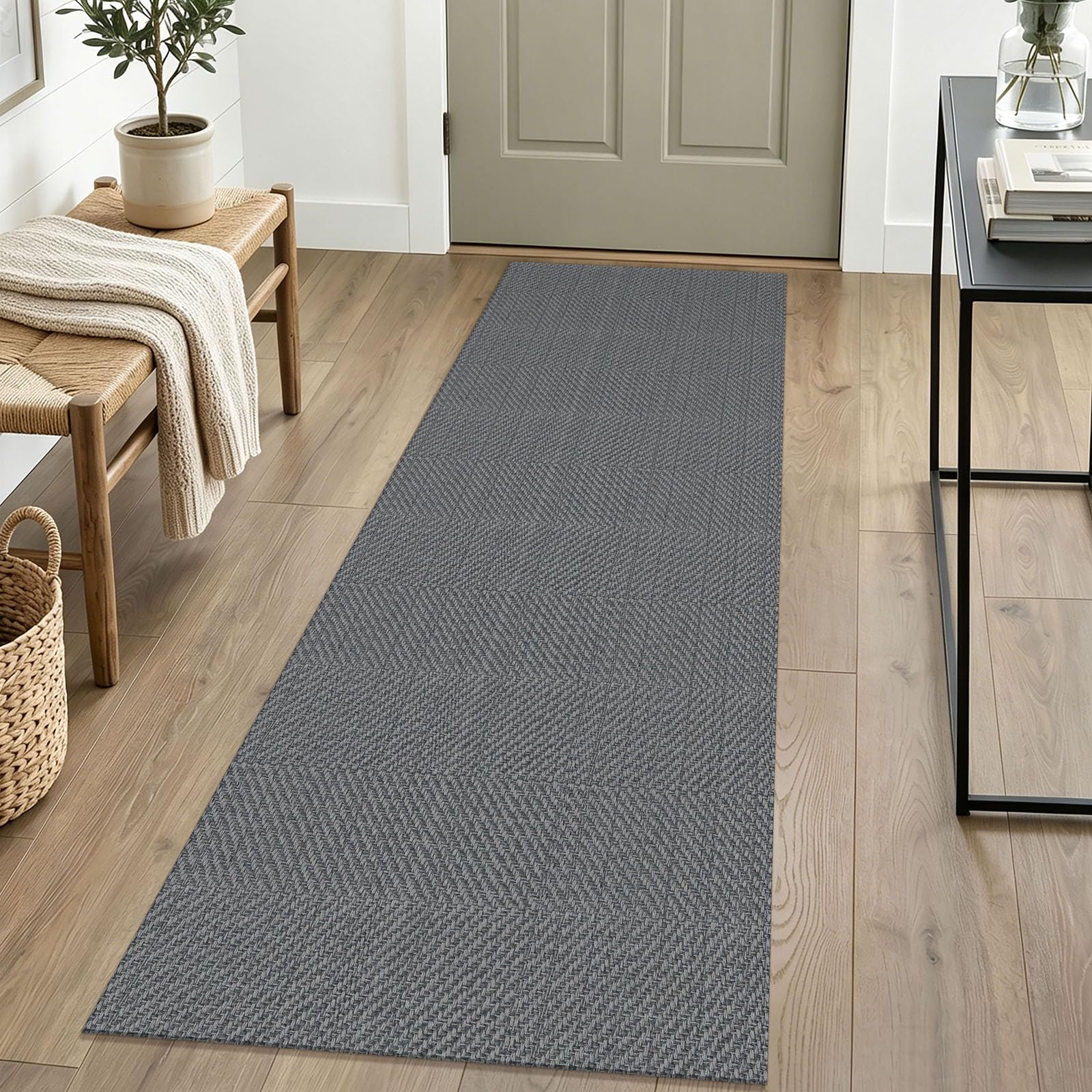 IOHOUZE Washable Runner Rug 2x6 Non Slip Runners for Hallways Entryway Runner Indoor, Kitchen Rugs Woven Cotton Floor Carpet for Kitchen Hall Entrance Bedroom, Charcoal/Dark Grey