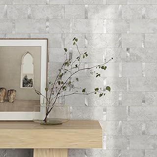 MOFIT Matte Kitchen Subway Tile Peel and Stick Backsplash Self-Adhesive Bathroom Wall Tiles Waterproof 3D Metal and Marble Mosaic Panels Heat Resistant Fireplace(Cement Grey 10Tiles)