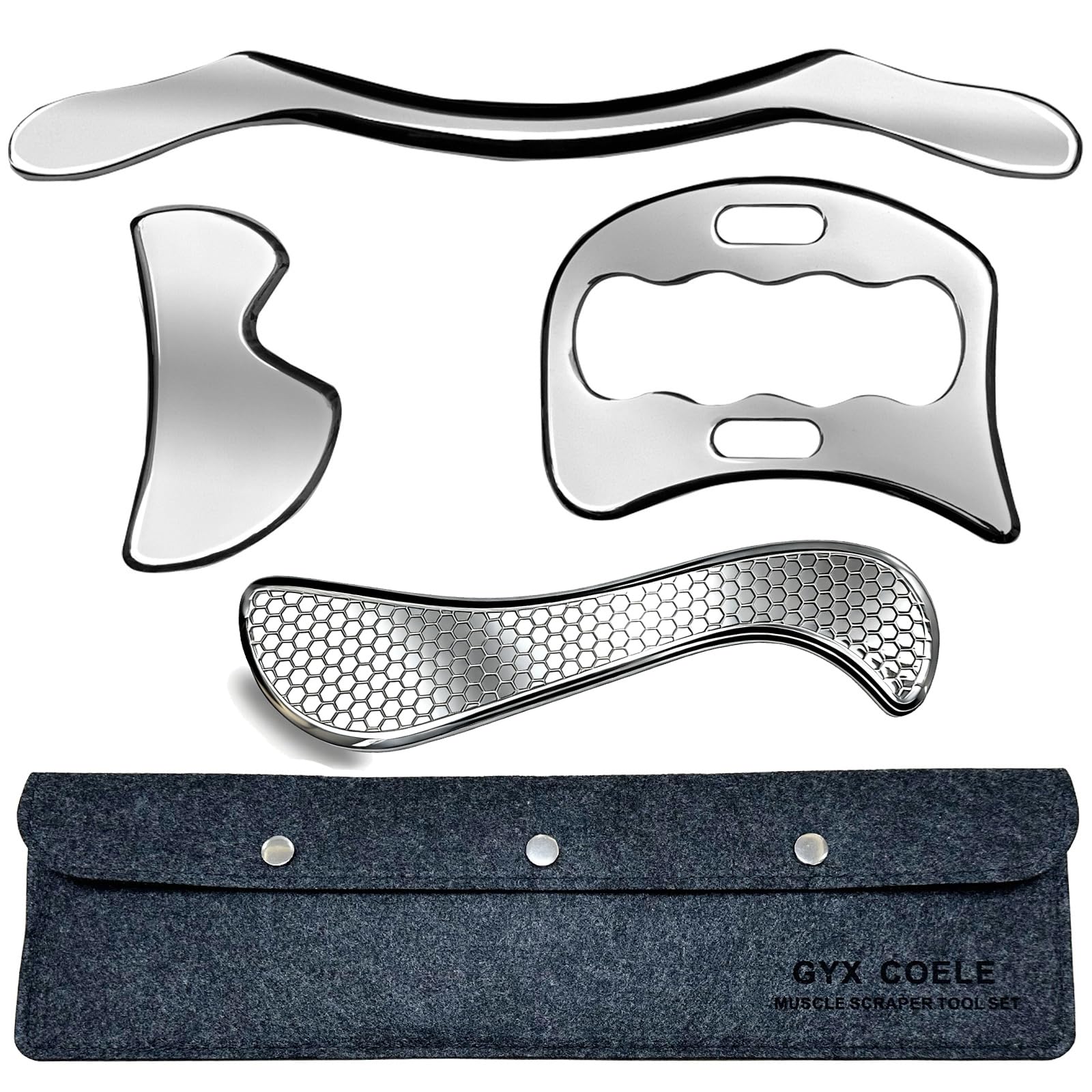 GYX COELE Muscle Scraper IASTM Tool Set (3-Piece) gua sha Stainless Steel fascial Release Tool deep Soft Tissue Massage Tool Set