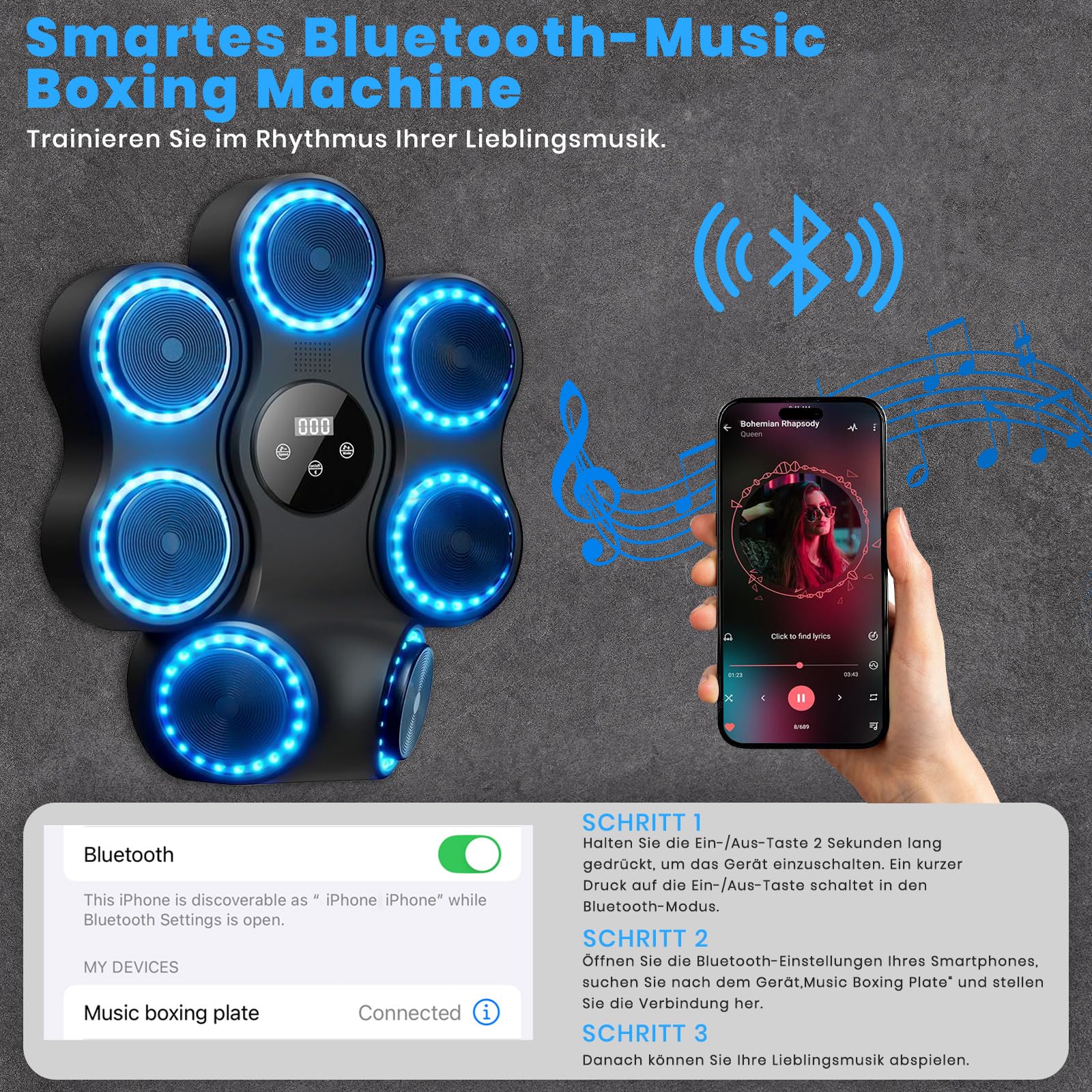 LeapBeast Music Boxing Machine mit LED-Lichtern, Bluetooth, 9 Geschwindigkeitsmodi & 11 Schlagmodus, Kinder Erwachsene Wand Befestigte Ziel Training Boxing Maschine für Zuhause & Fitnessstudio