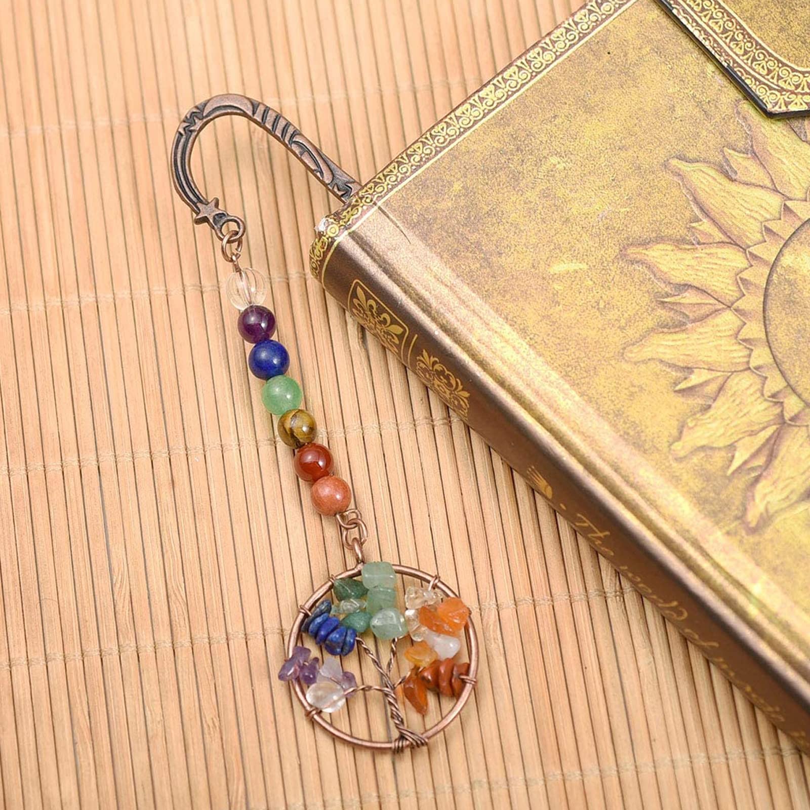 Personalizzazione dei segnalibri, Segnalibro in metallo con 7 pietre di cristallo perline chakra multicolore, confezione da 4(B)