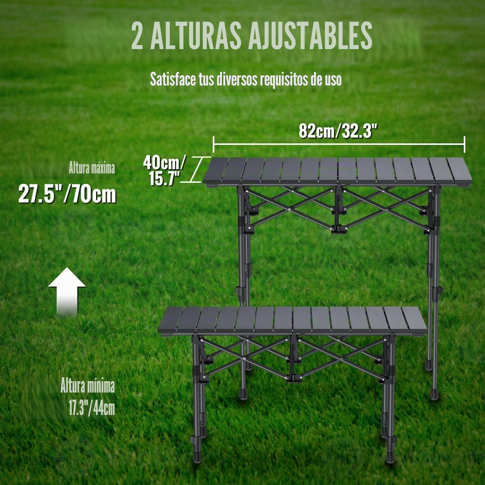 GARLLEN Mesa de Camping Plegable, 2 mesas de Picnic enrollables de Altura Ajustable con Red de Almacenamiento, Mesa de Aluminio Ligero para Exteriores con Bolsa de Transporte para Camping, Barbacoa
